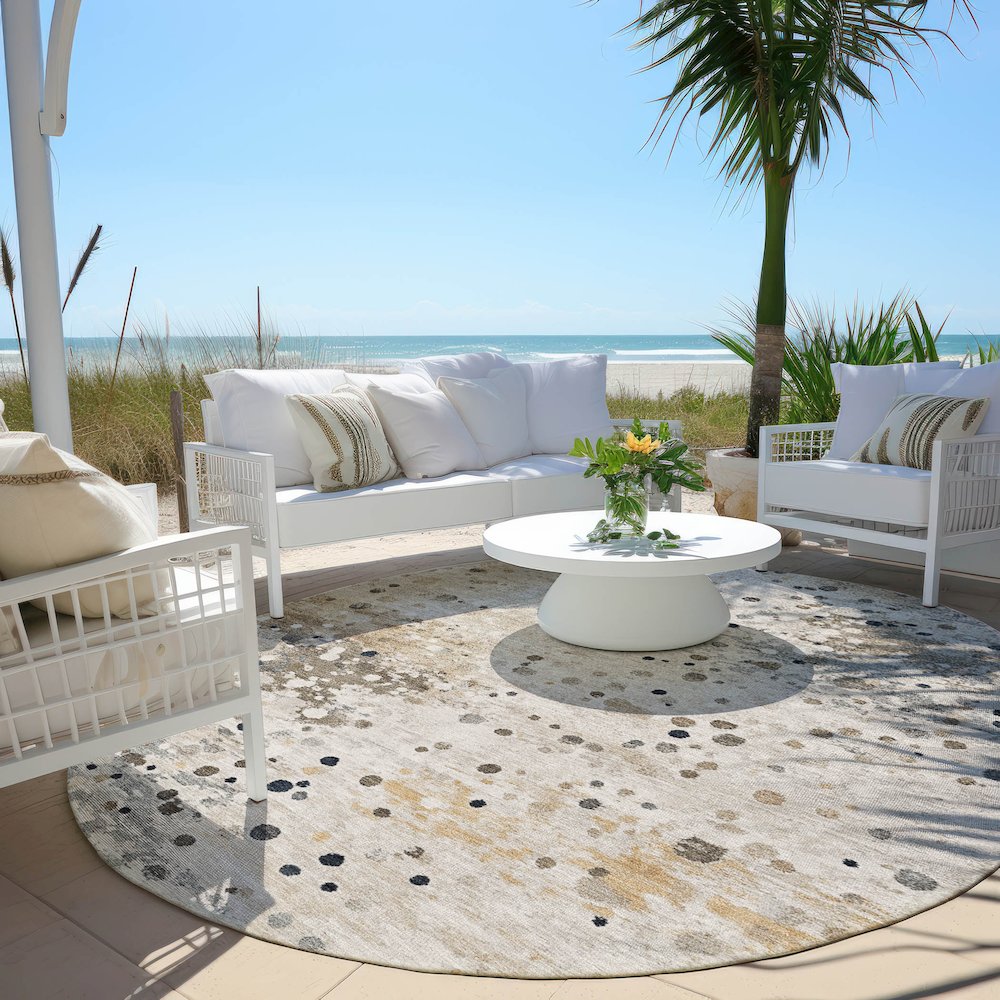 Machine Washable Indoor/Outdoor Chantille Ivory 8' x 8' Round Rug. Picture 6