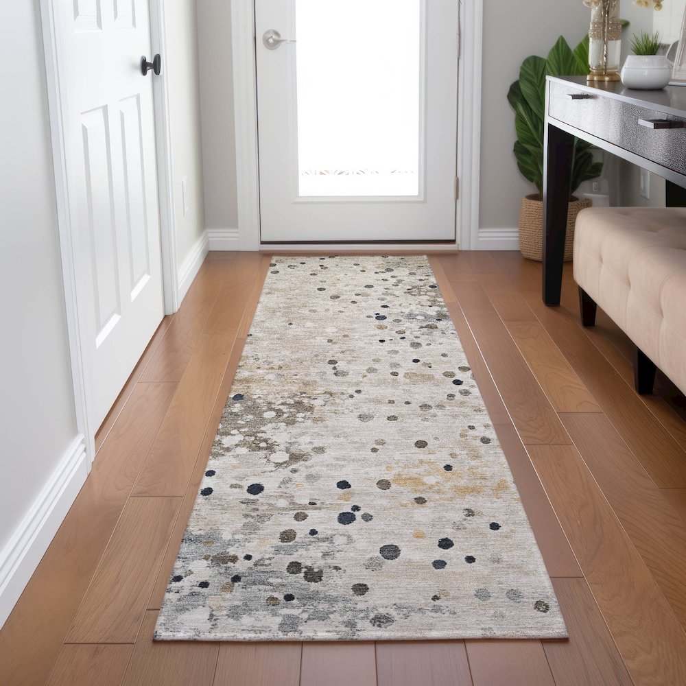 Machine Washable Indoor/Outdoor Chantille Ivory 2'3" x 7'6" Runner Rug. Picture 5