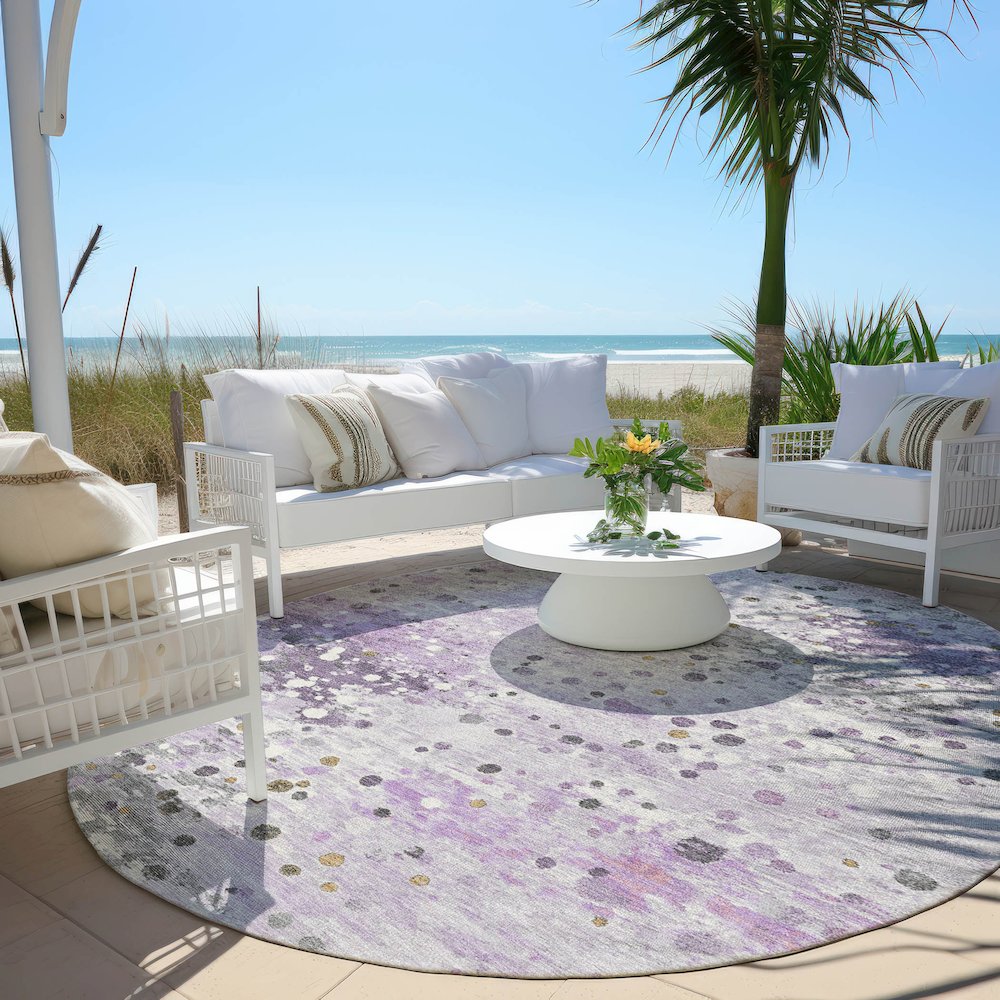 Machine Washable Indoor/Outdoor Chantille Lavender 8' x 8' Round Rug. Picture 6