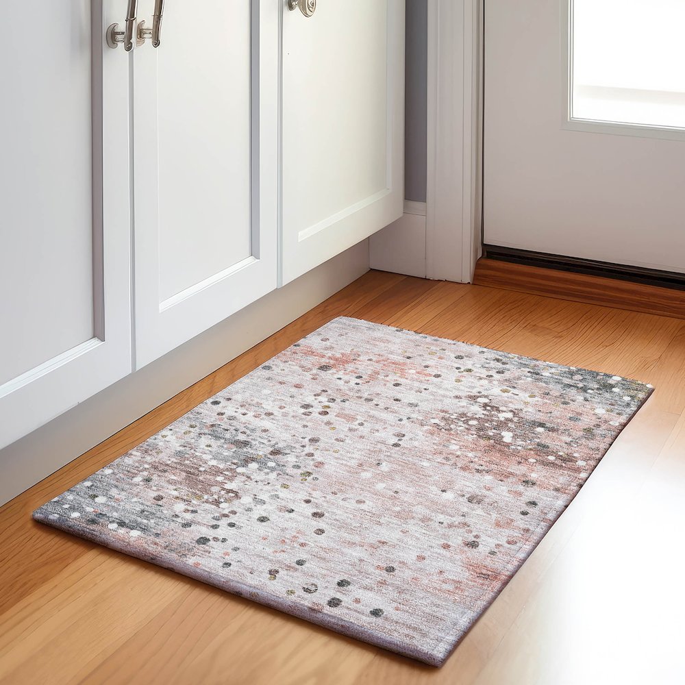 Machine Washable Indoor/Outdoor Chantille Salmon 1'8" x 2'6" Rug. Picture 5