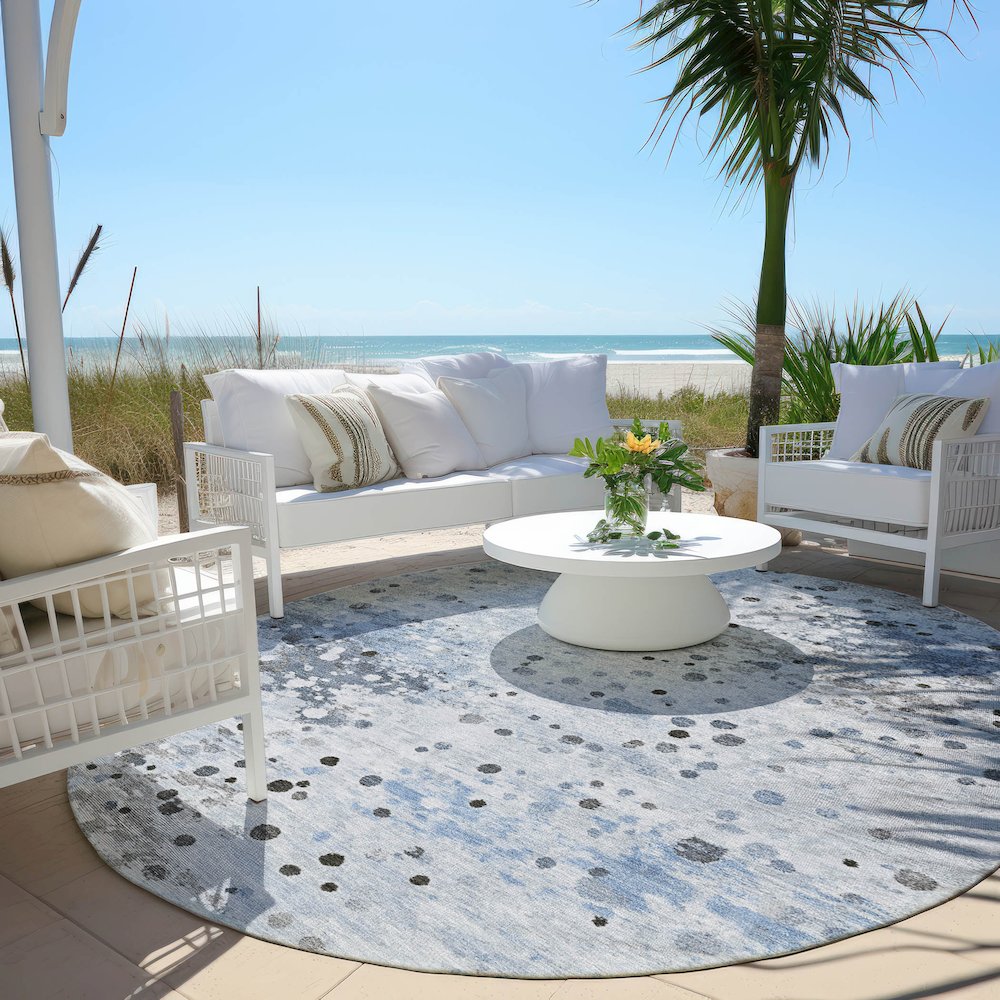 Machine Washable Indoor/Outdoor Chantille Sky 8' x 8' Round Rug. Picture 6