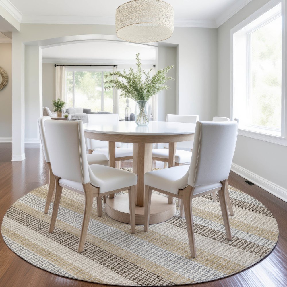 Machine Washable Indoor/Outdoor Chantille Beige 8' x 8' Round Rug. Picture 5