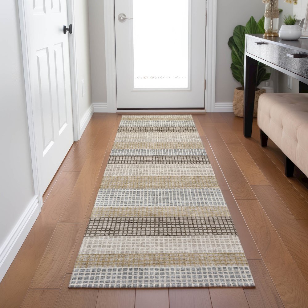 Machine Washable Indoor/Outdoor Chantille Beige 2'3" x 7'6" Runner Rug. Picture 5