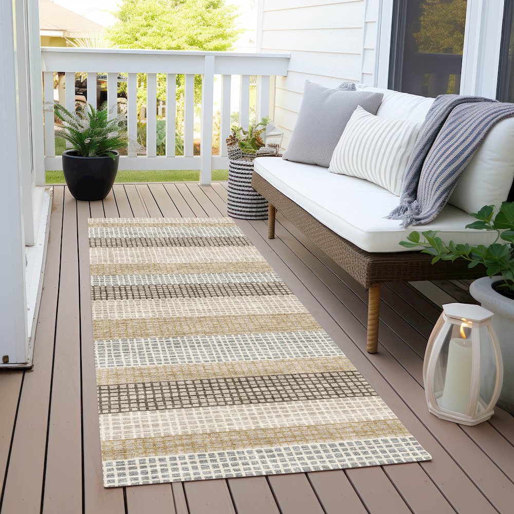 Machine Washable Indoor/Outdoor Chantille Beige 2'3" x 7'6" Runner Rug. Picture 6