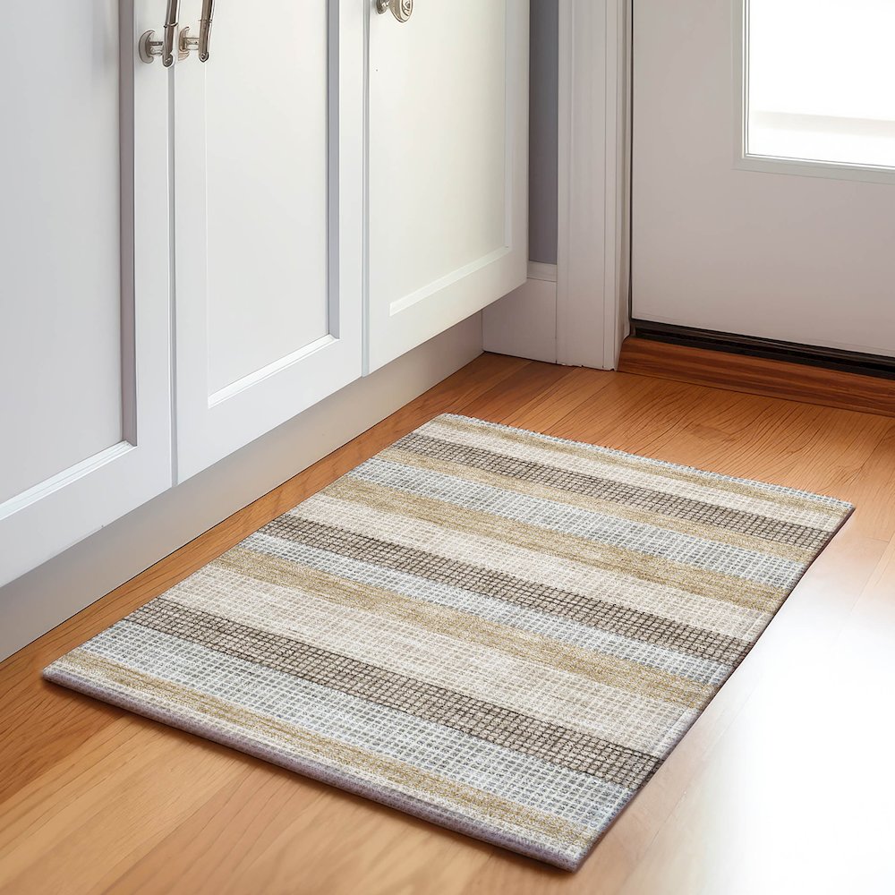 Machine Washable Indoor/Outdoor Chantille Beige 1'8" x 2'6" Rug. Picture 5