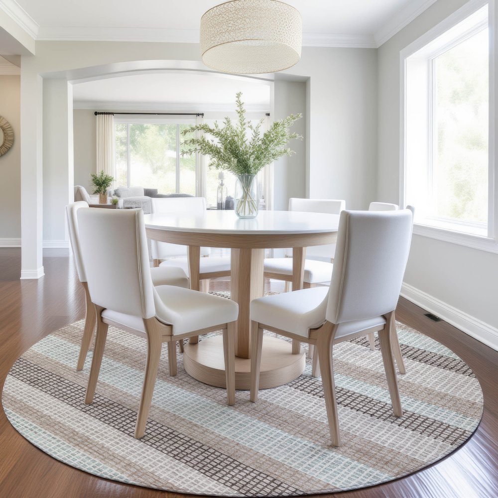 Machine Washable Indoor/Outdoor Chantille Taupe 8' x 8' Round Rug. Picture 5