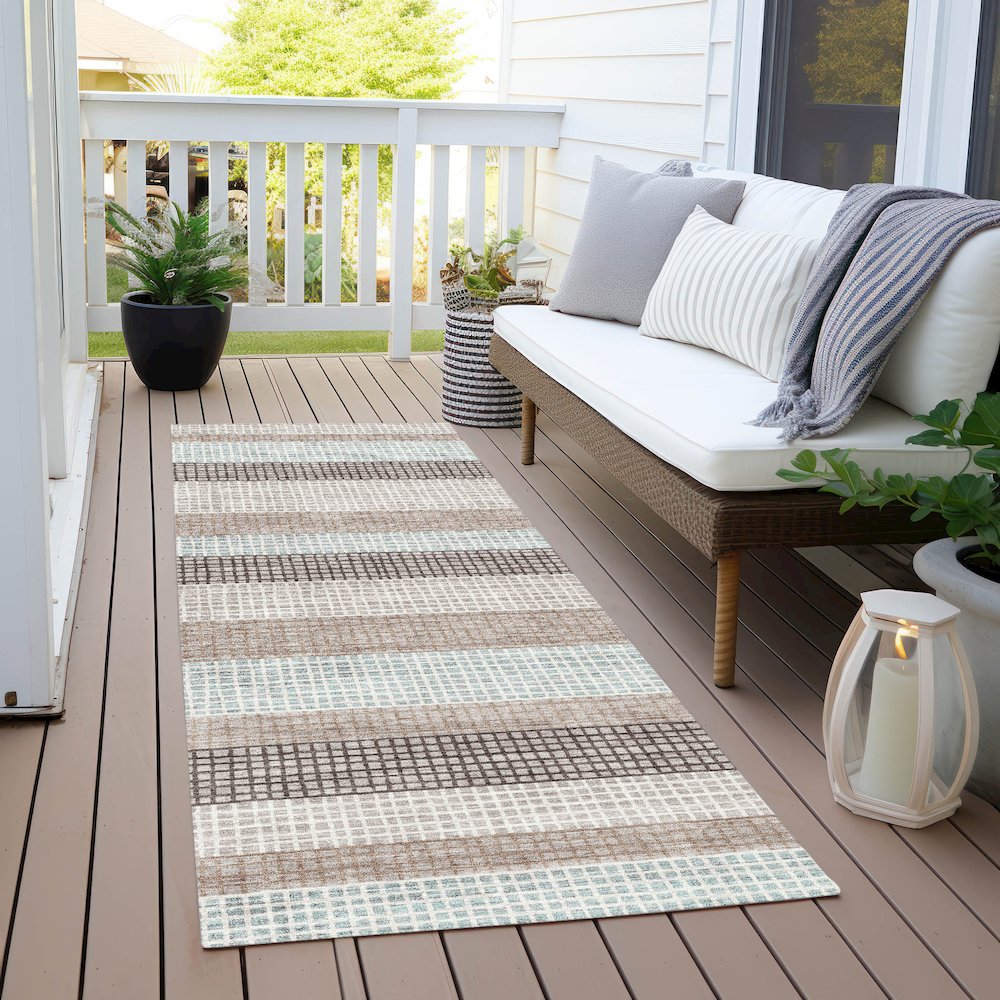 Machine Washable Indoor/Outdoor Chantille Taupe 2'3" x 7'6" Runner Rug. Picture 6