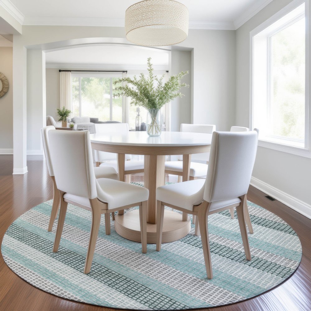Machine Washable Indoor/Outdoor Chantille Teal 8' x 8' Round Rug. Picture 5