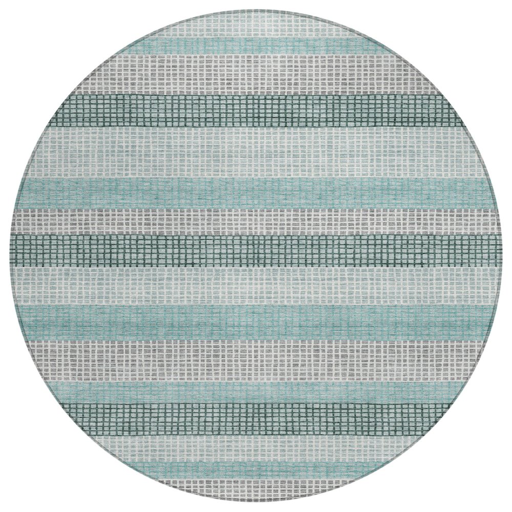 Machine Washable Indoor/Outdoor Chantille Teal 8' x 8' Round Rug. Picture 1