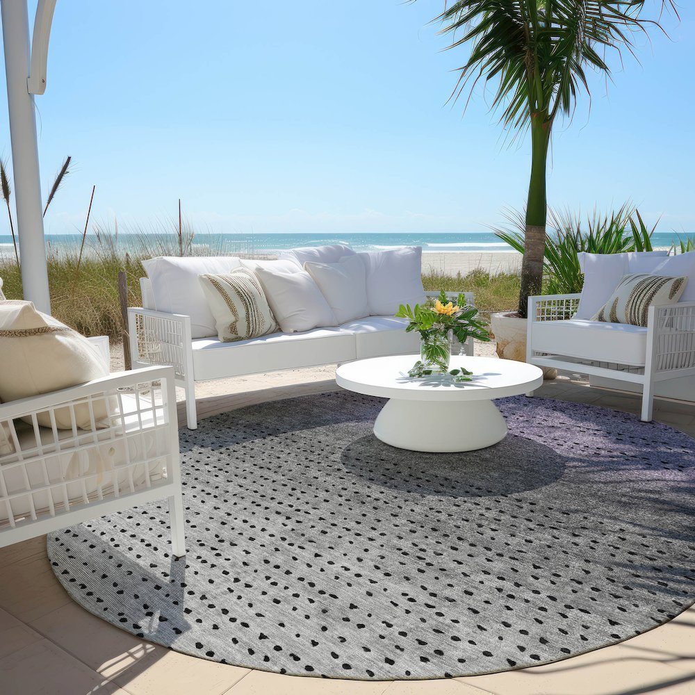 Machine Washable Indoor/Outdoor Chantille Purple 8' x 8' Round Rug. Picture 6