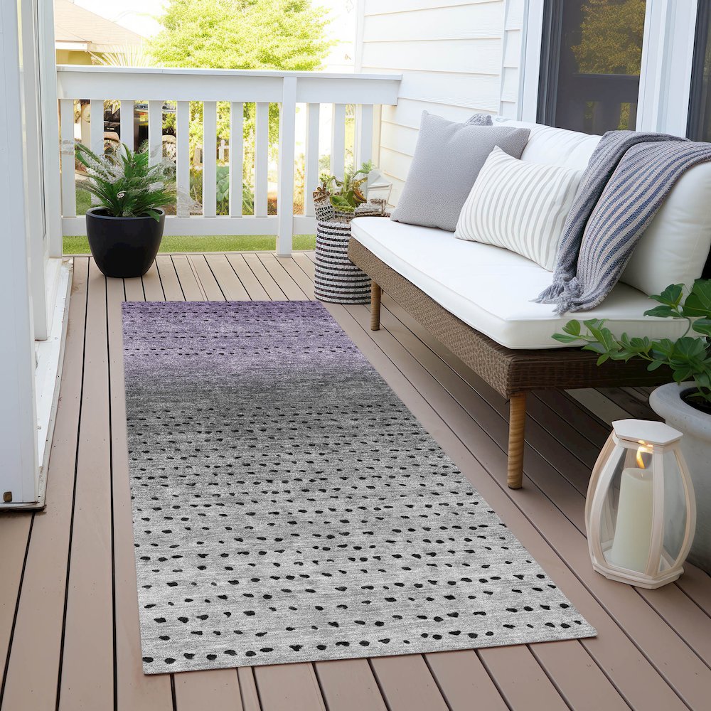 Machine Washable Indoor/Outdoor Chantille Purple 2'3" x 7'6" Runner Rug. Picture 6