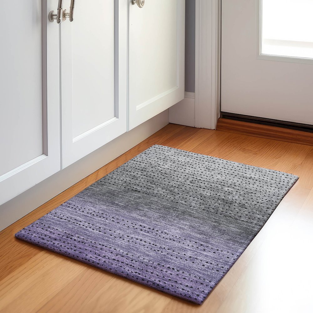 Machine Washable Indoor/Outdoor Chantille Purple 1'8" x 2'6" Rug. Picture 5