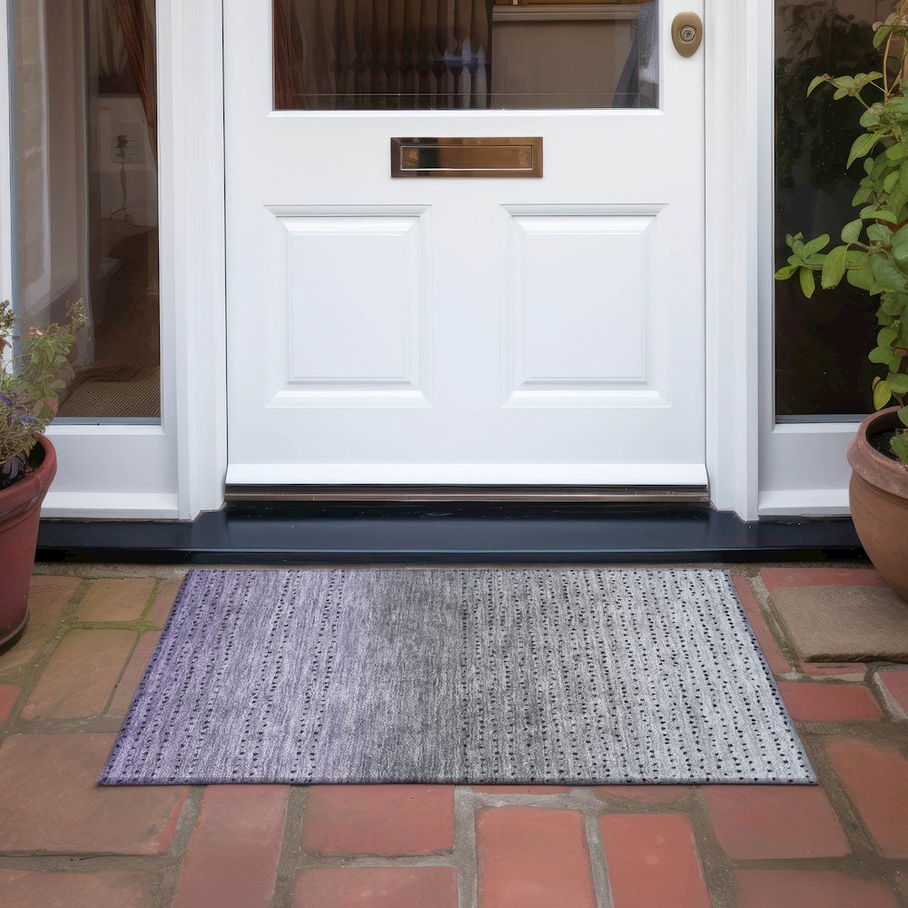 Machine Washable Indoor/Outdoor Chantille Purple 1'8" x 2'6" Rug. Picture 6