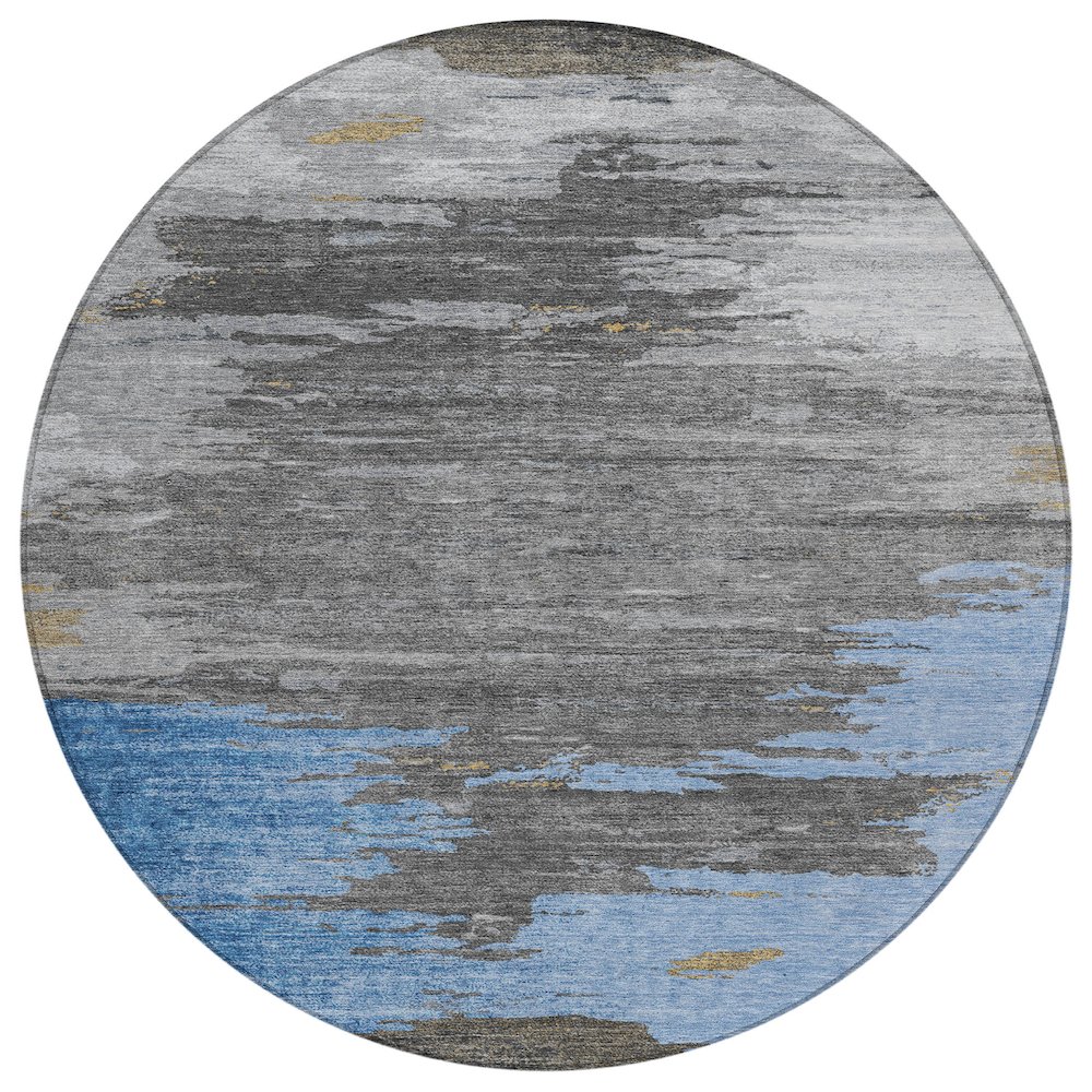 Machine Washable Indoor/Outdoor Chantille Denim 8' x 8' Round Rug. Picture 1