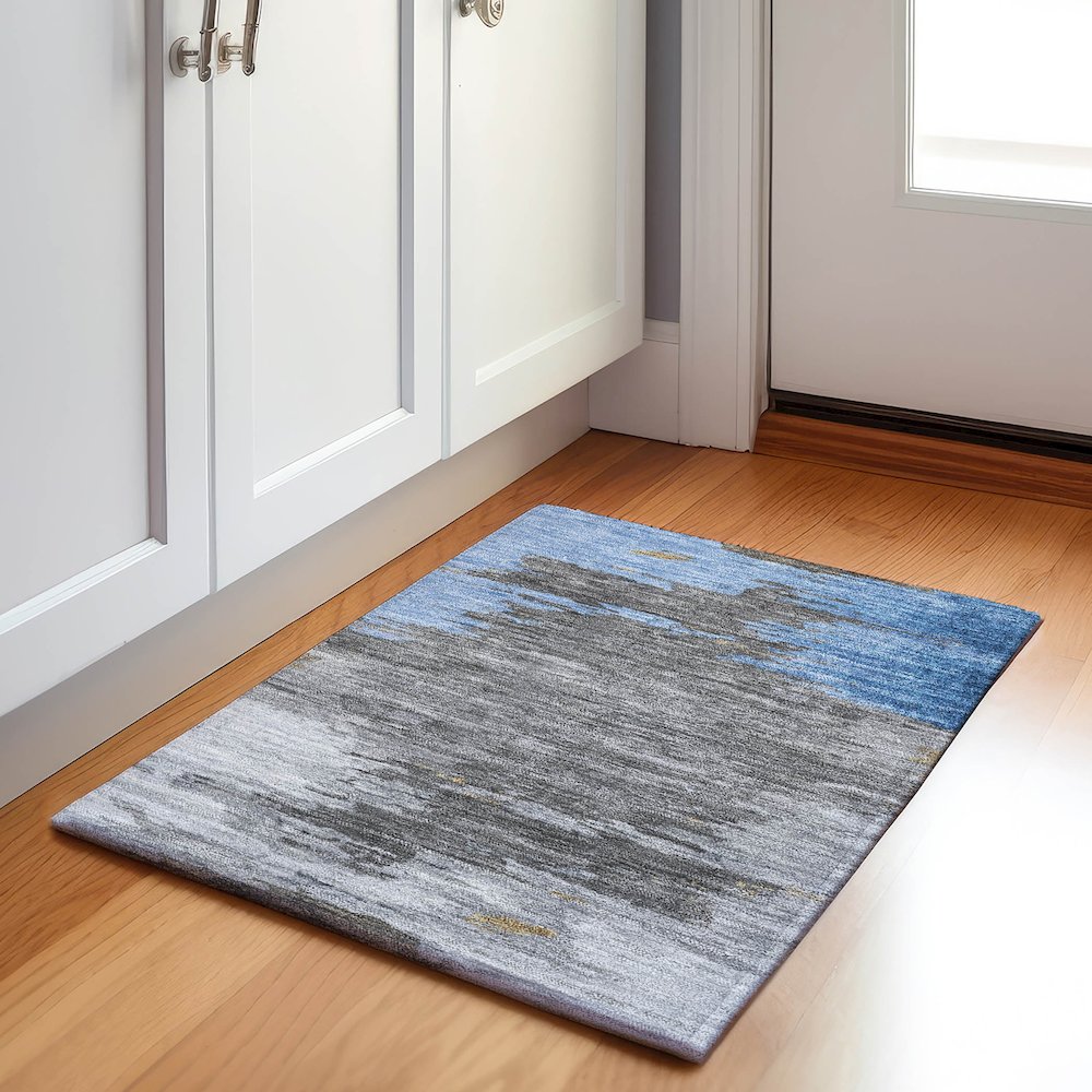 Machine Washable Indoor/Outdoor Chantille Denim 1'8" x 2'6" Rug. Picture 5