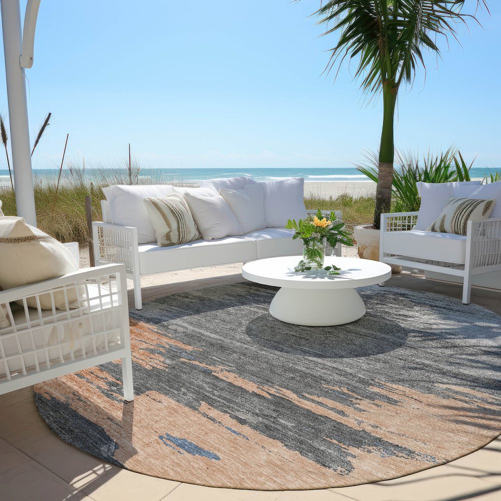 Machine Washable Indoor/Outdoor Chantille Paprika 8' x 8' Round Rug. Picture 6