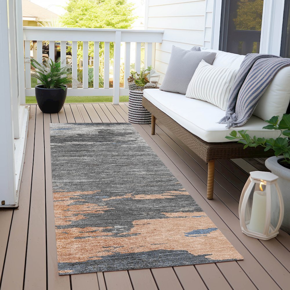 Machine Washable Indoor/Outdoor Chantille Paprika 2'3" x 7'6" Runner Rug. Picture 6