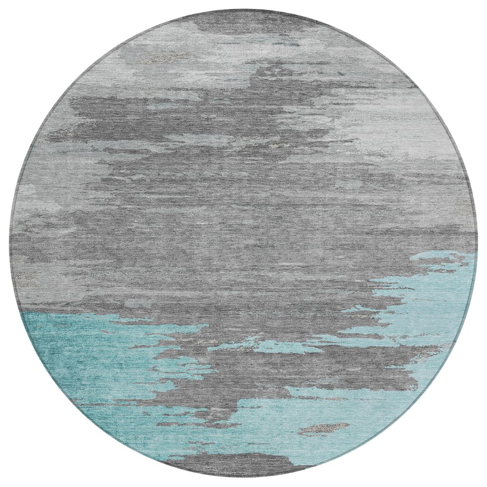 Machine Washable Indoor/Outdoor Chantille Teal 8' x 8' Round Rug. Picture 1