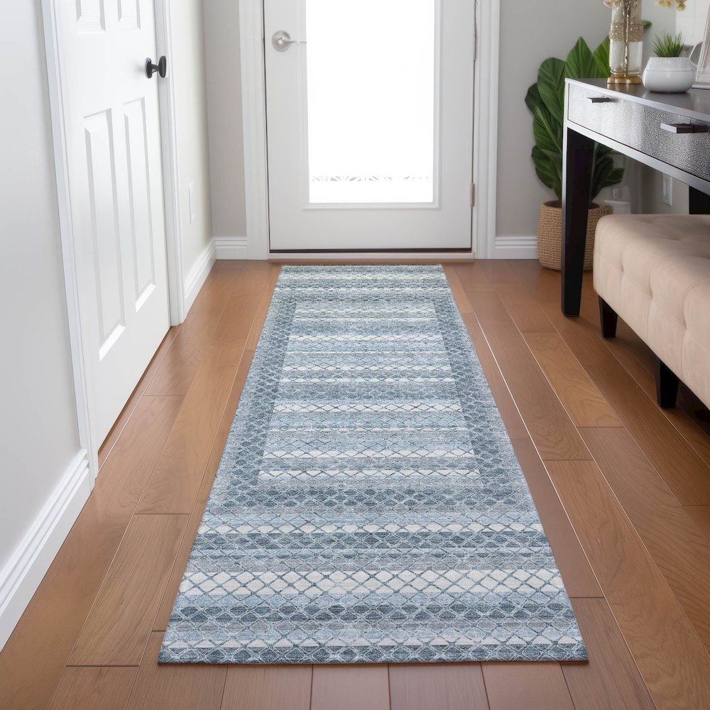 Machine Washable Indoor/Outdoor Chantille Denim 2'3" x 7'6" Runner Rug. Picture 5