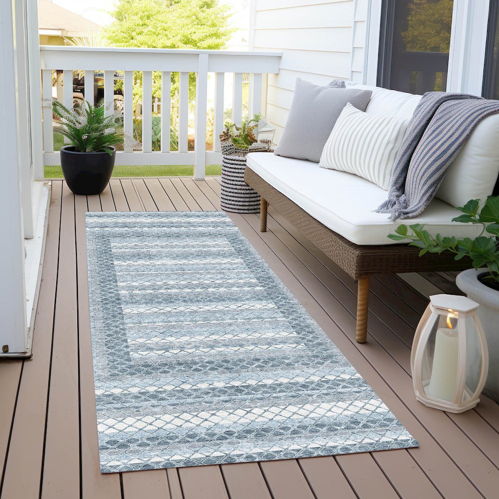 Machine Washable Indoor/Outdoor Chantille Denim 2'3" x 7'6" Runner Rug. Picture 6