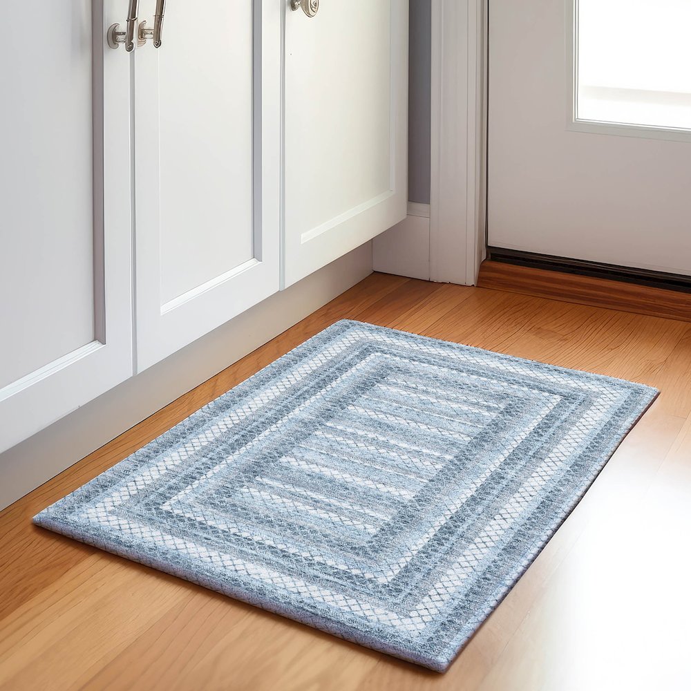 Machine Washable Indoor/Outdoor Chantille Denim 1'8" x 2'6" Rug. Picture 5