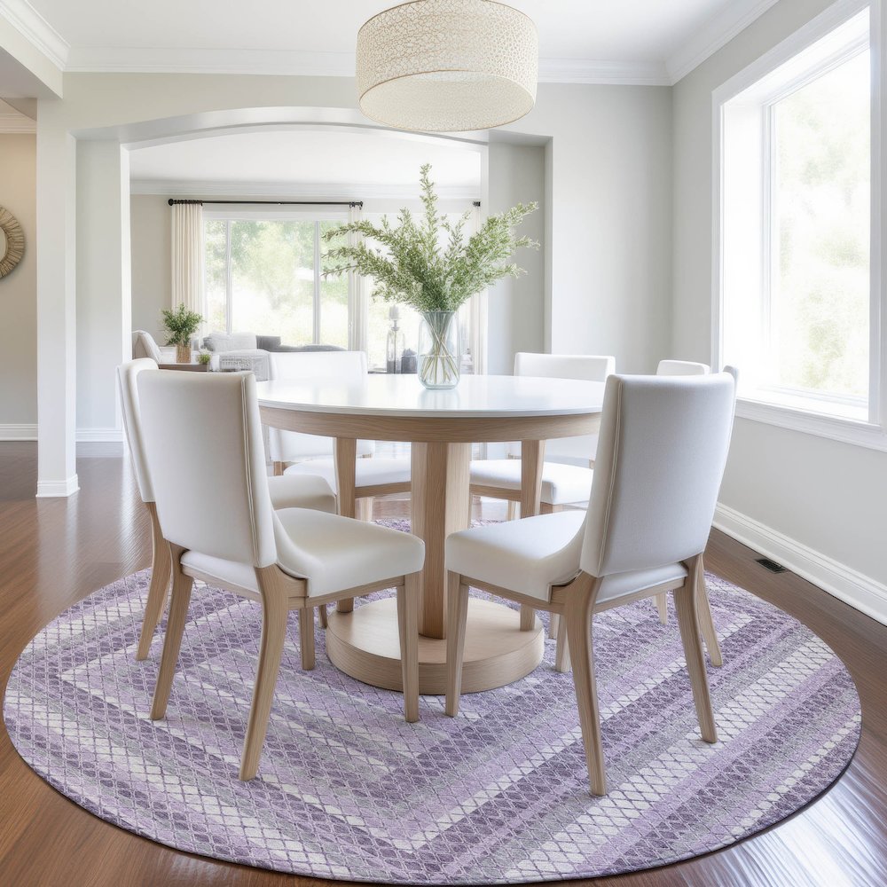 Machine Washable Indoor/Outdoor Chantille Lavender 8' x 8' Round Rug. Picture 5