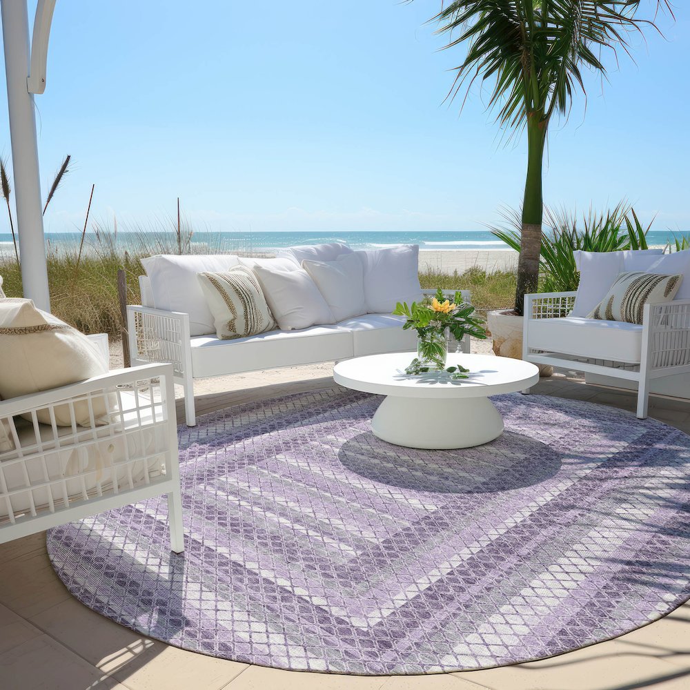 Machine Washable Indoor/Outdoor Chantille Lavender 8' x 8' Round Rug. Picture 6