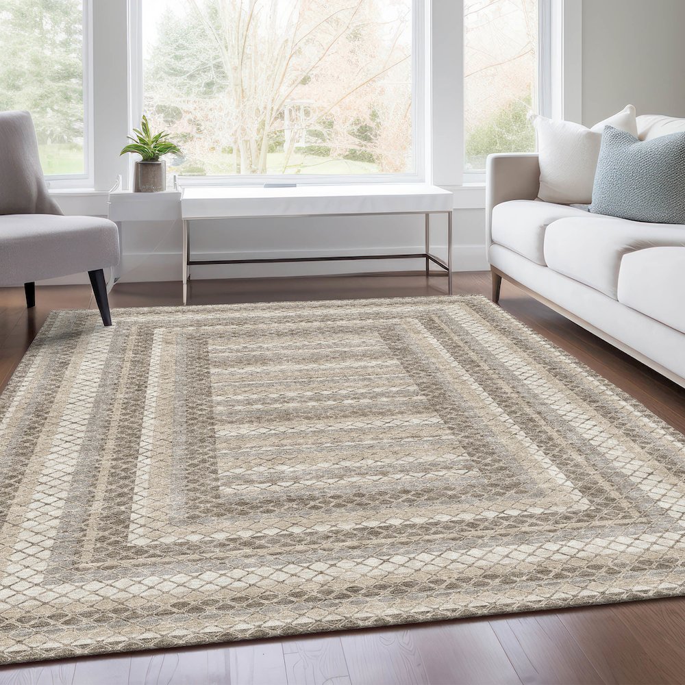 Machine Washable Indoor/Outdoor Chantille Taupe 2'6" x 3'10" Rug. Picture 6