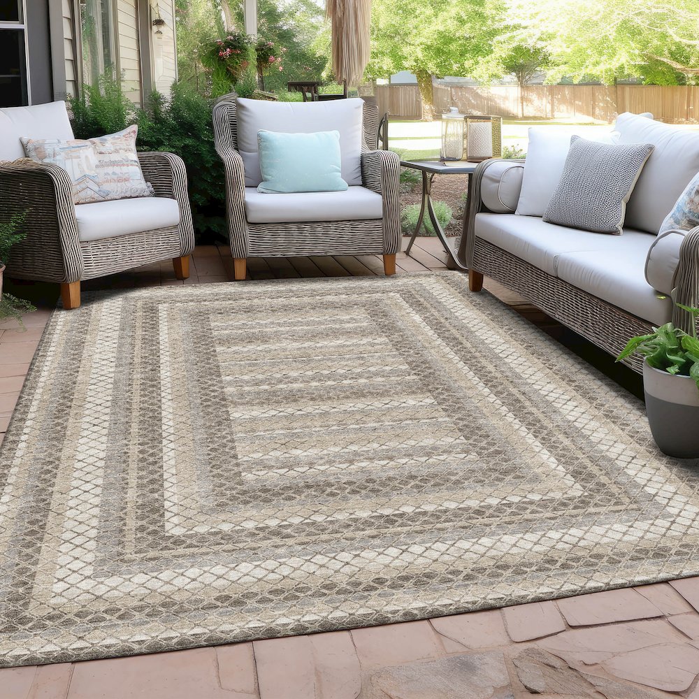 Machine Washable Indoor/Outdoor Chantille Taupe 2'6" x 3'10" Rug. Picture 7