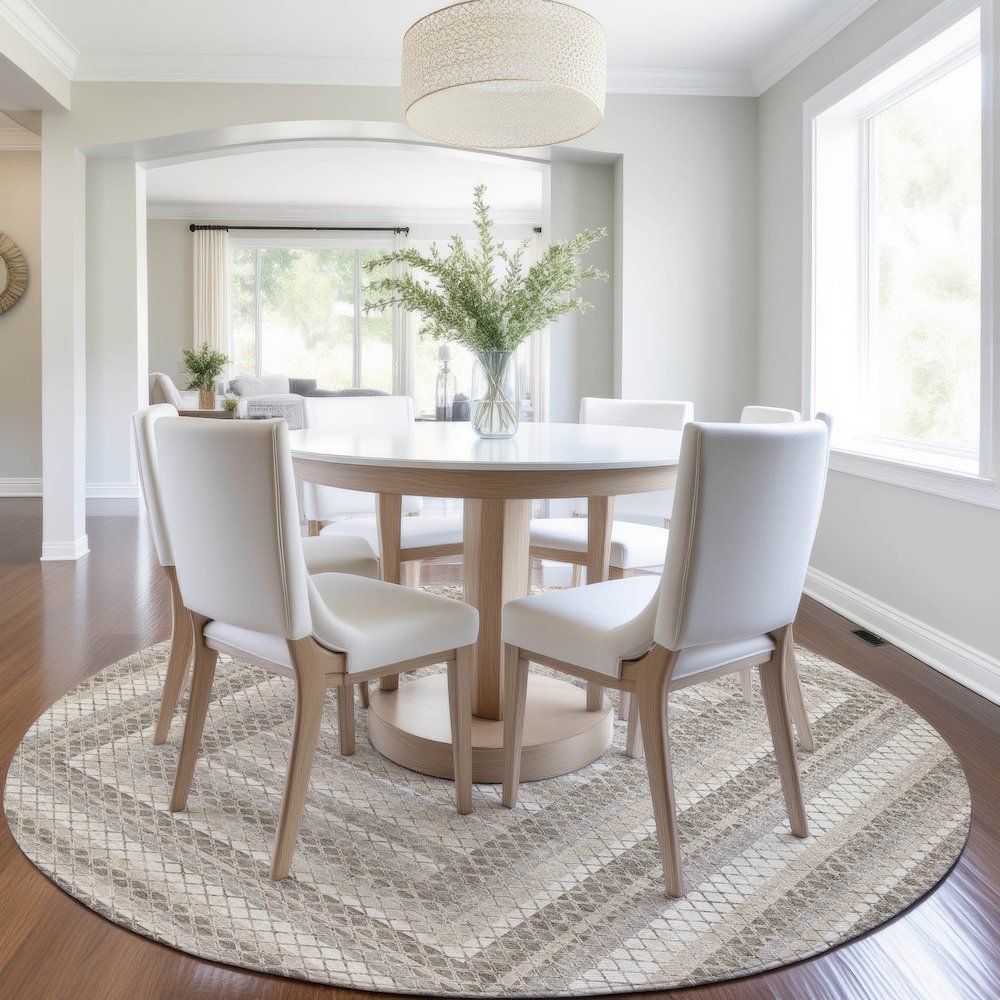 Machine Washable Indoor/Outdoor Chantille Taupe 8' x 8' Round Rug. Picture 5