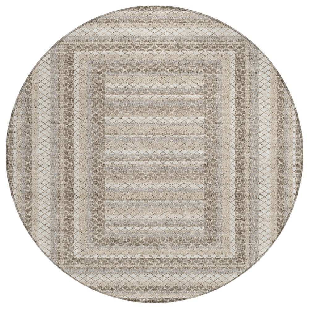 Machine Washable Indoor/Outdoor Chantille Taupe 8' x 8' Round Rug. Picture 1