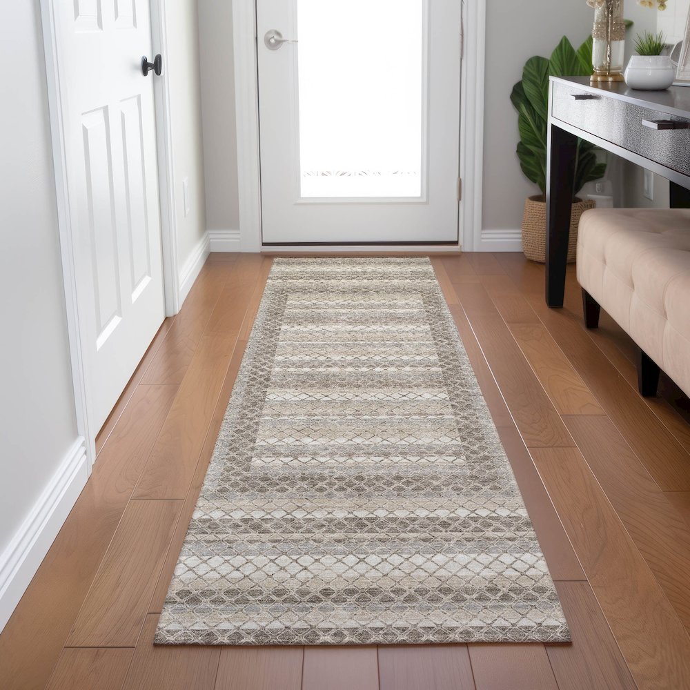 Machine Washable Indoor/Outdoor Chantille Taupe 2'3" x 7'6" Runner Rug. Picture 5