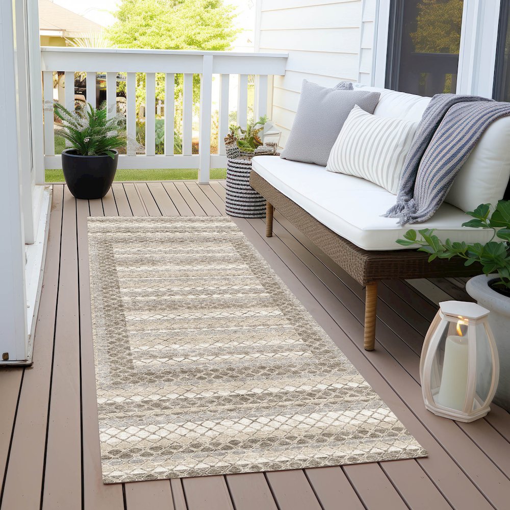 Machine Washable Indoor/Outdoor Chantille Taupe 2'3" x 7'6" Runner Rug. Picture 6