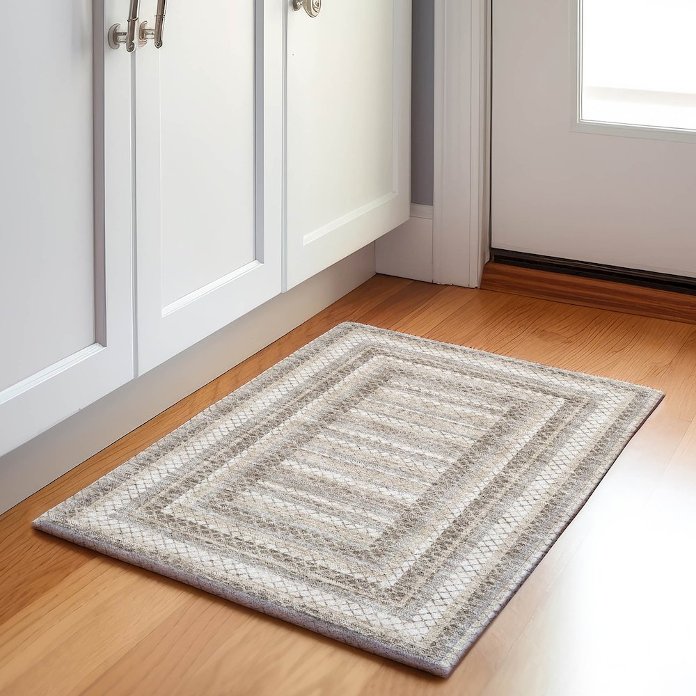 Machine Washable Indoor/Outdoor Chantille Taupe 1'8" x 2'6" Rug. Picture 5