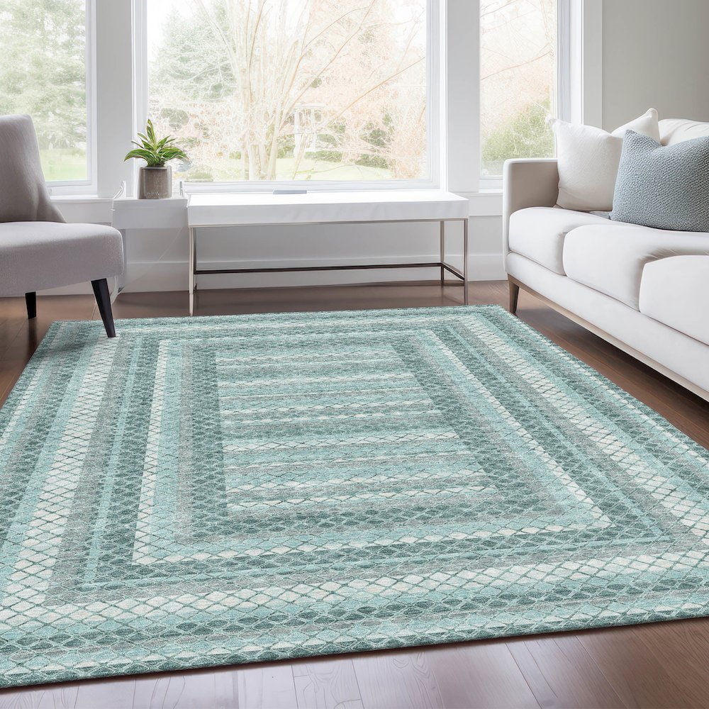 Machine Washable Indoor/Outdoor Chantille Teal 2'6" x 3'10" Rug. Picture 6
