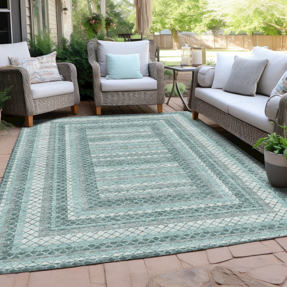 Machine Washable Indoor/Outdoor Chantille Teal 2'6" x 3'10" Rug. Picture 7