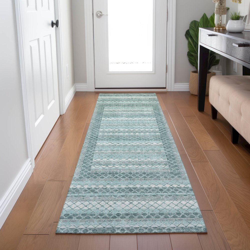 Machine Washable Indoor/Outdoor Chantille Teal 2'3" x 7'6" Runner Rug. Picture 5