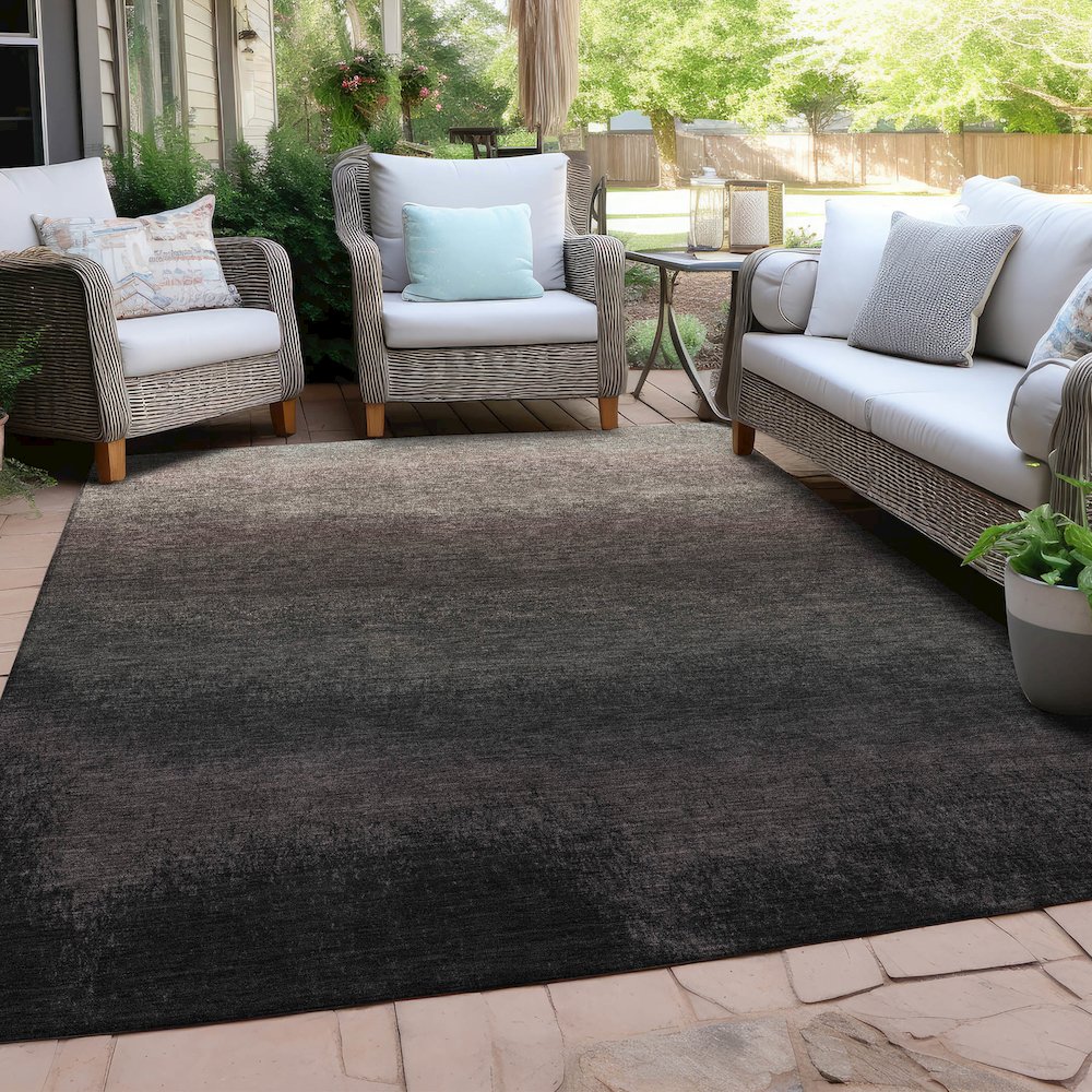 Machine Washable Indoor/Outdoor Chantille Black 2'6" x 3'10" Rug. Picture 7