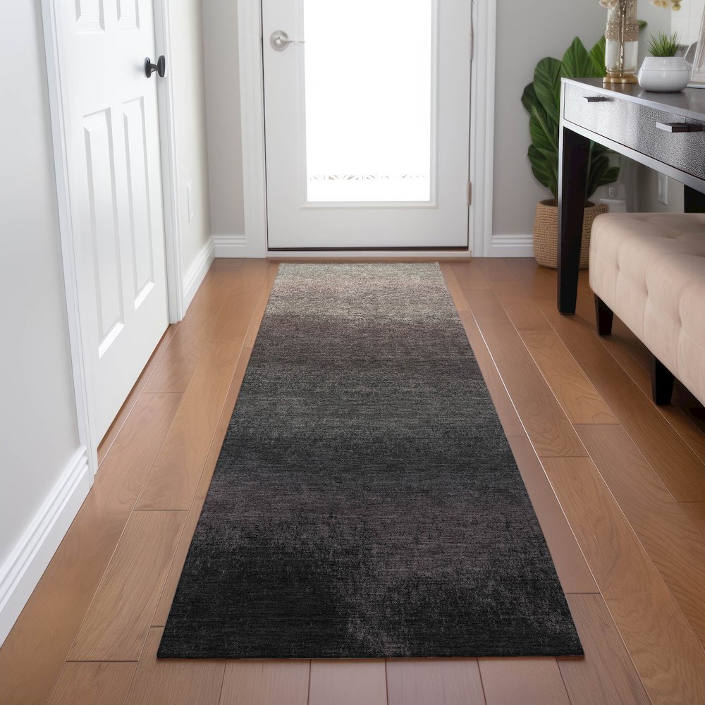 Machine Washable Indoor/Outdoor Chantille Black 2'3" x 7'6" Runner Rug. Picture 5