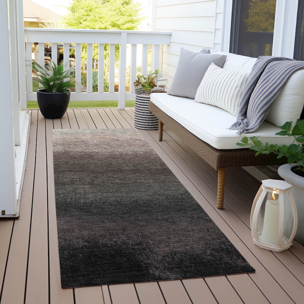 Machine Washable Indoor/Outdoor Chantille Black 2'3" x 7'6" Runner Rug. Picture 6