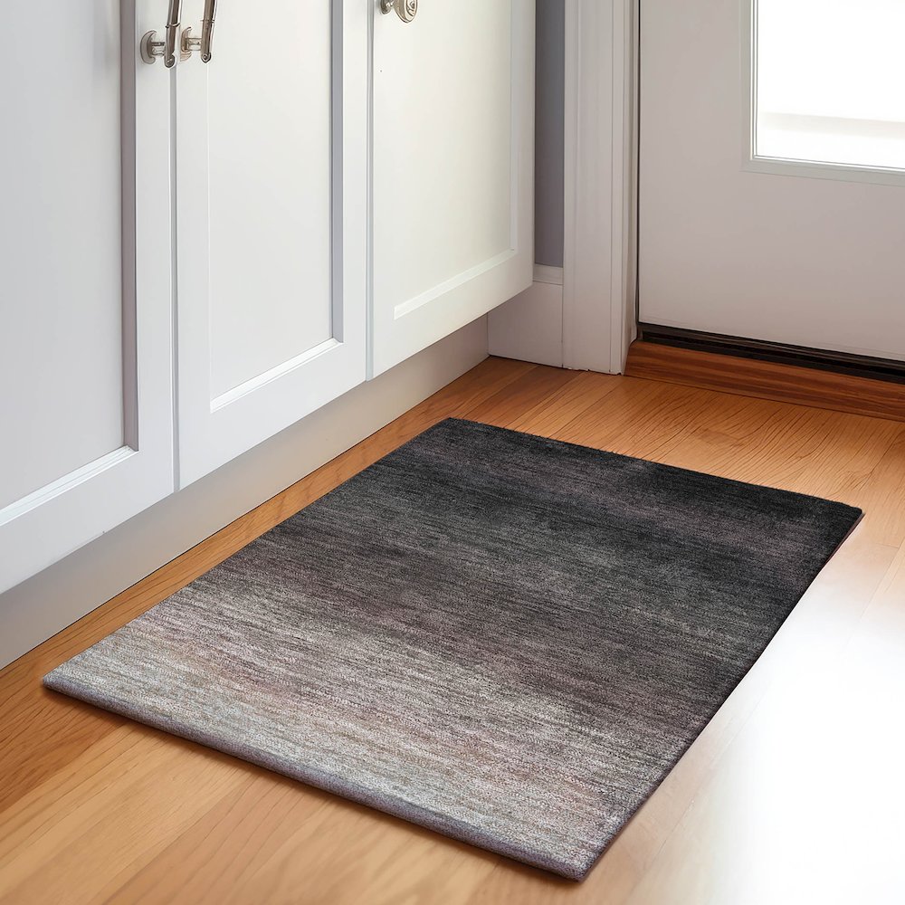 Machine Washable Indoor/Outdoor Chantille Black 1'8" x 2'6" Rug. Picture 5