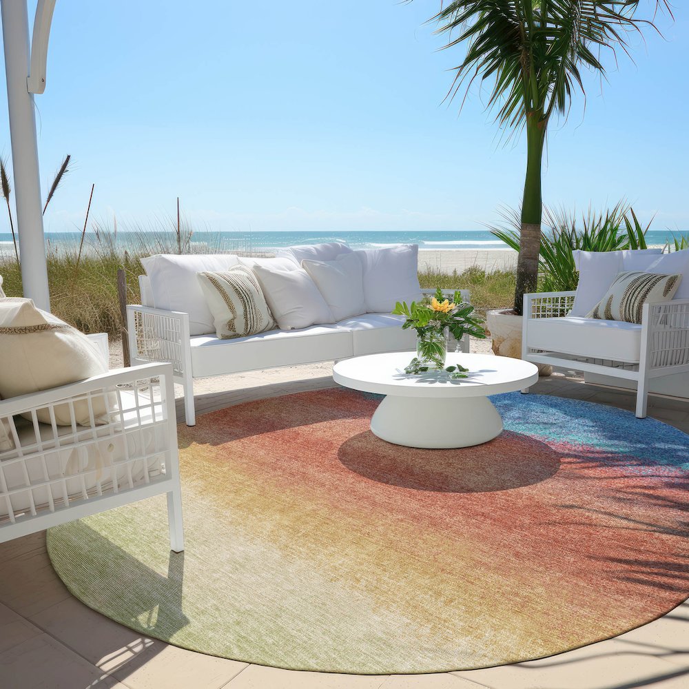 Machine Washable Indoor/Outdoor Chantille Coral 8' x 8' Round Rug. Picture 6