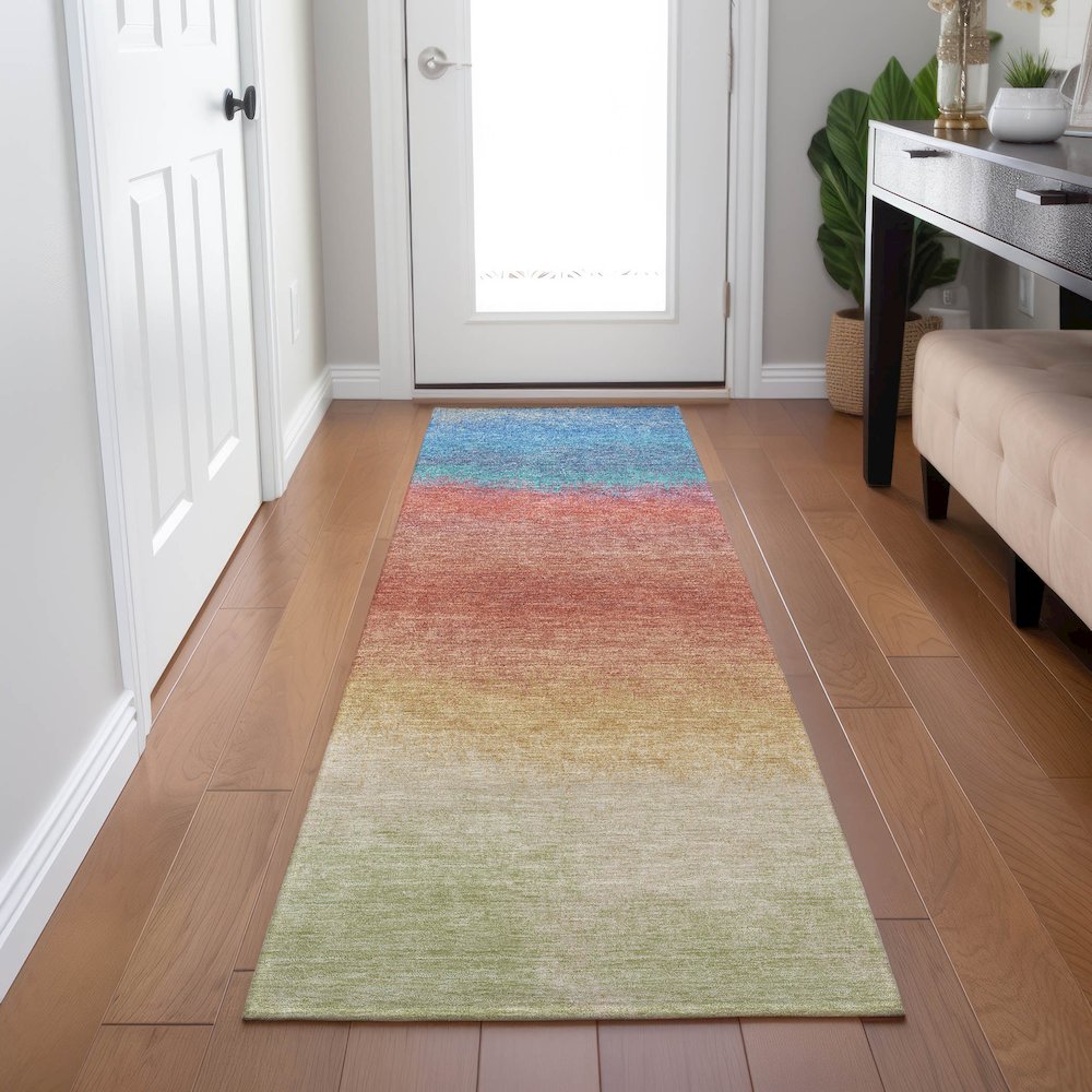Machine Washable Indoor/Outdoor Chantille Coral 2'3" x 7'6" Runner Rug. Picture 5
