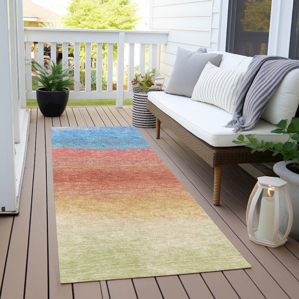 Machine Washable Indoor/Outdoor Chantille Coral 2'3" x 7'6" Runner Rug. Picture 6