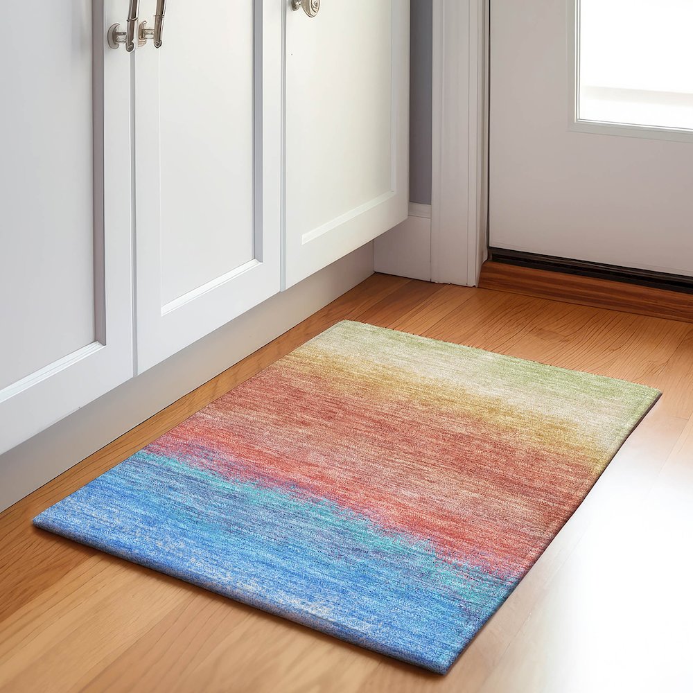 Machine Washable Indoor/Outdoor Chantille Coral 1'8" x 2'6" Rug. Picture 5