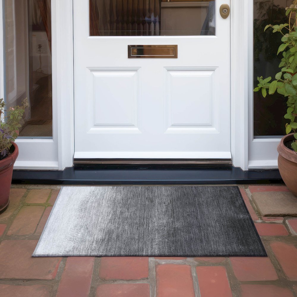 Machine Washable Indoor/Outdoor Chantille Gray 1'8" x 2'6" Rug. Picture 6
