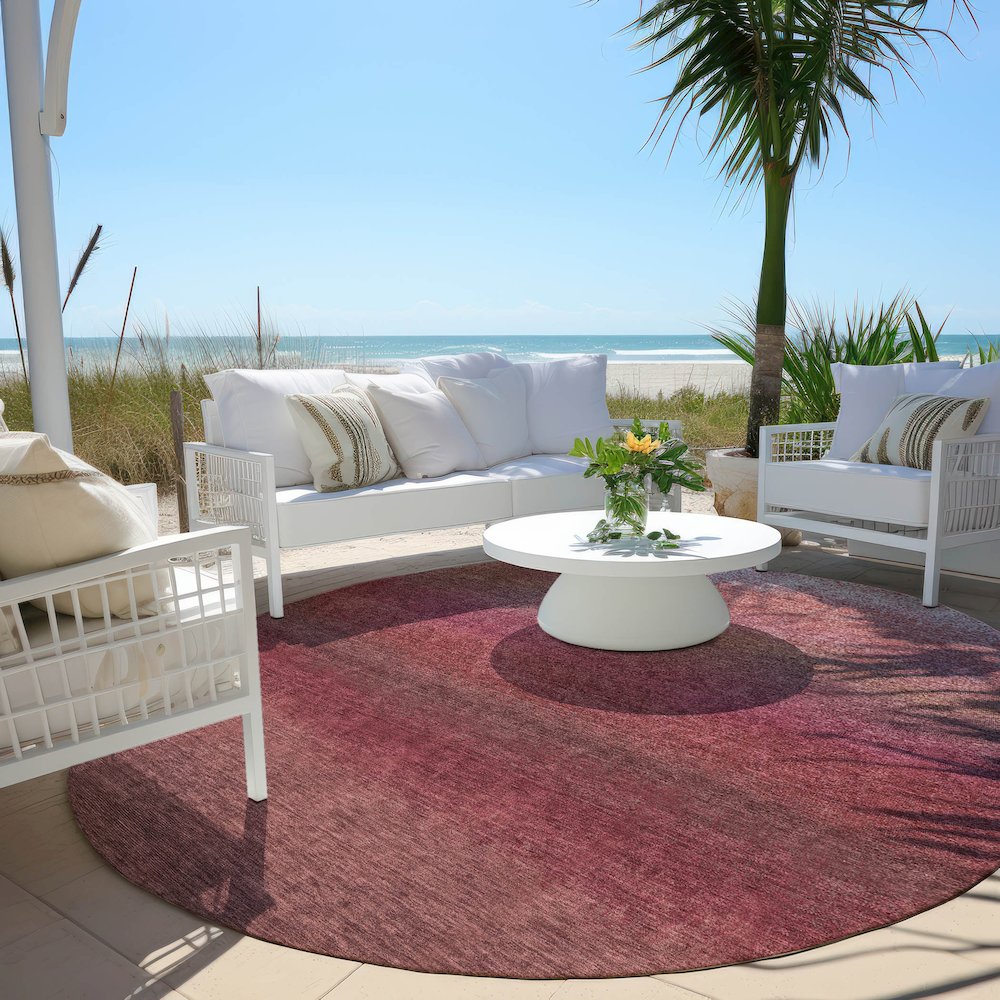 Machine Washable Indoor/Outdoor Chantille Red 8' x 8' Round Rug. Picture 6