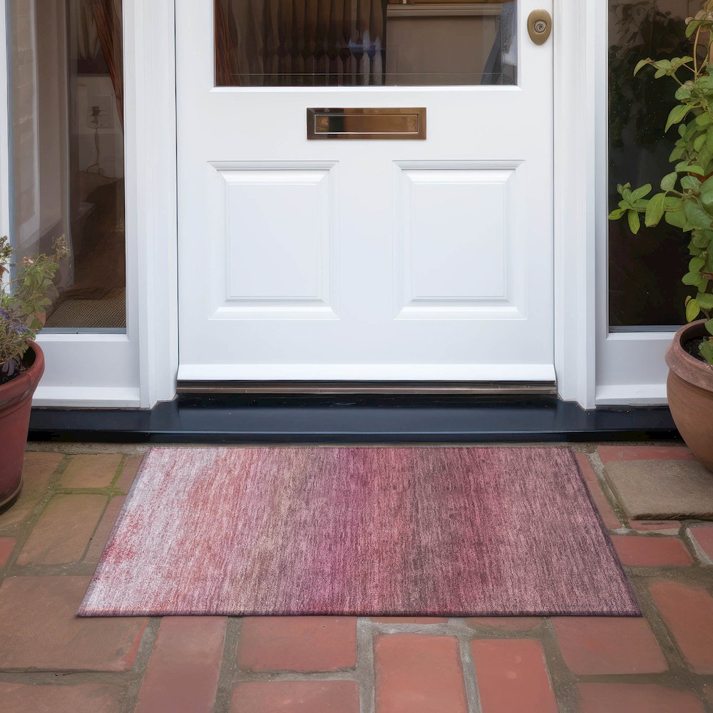 Machine Washable Indoor/Outdoor Chantille Red 1'8" x 2'6" Rug. Picture 6