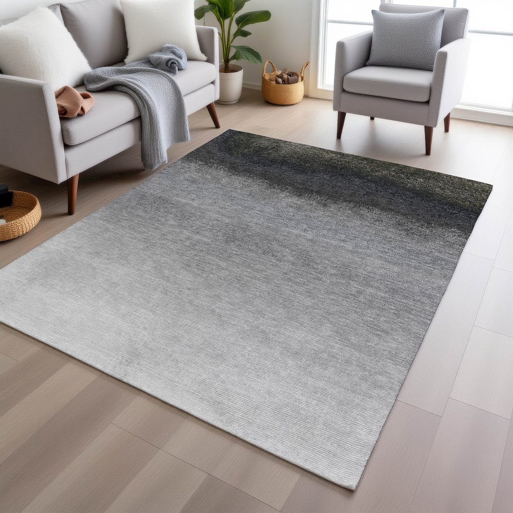 Machine Washable Indoor/Outdoor Chantille Silver 2'6" x 3'10" Rug. Picture 5