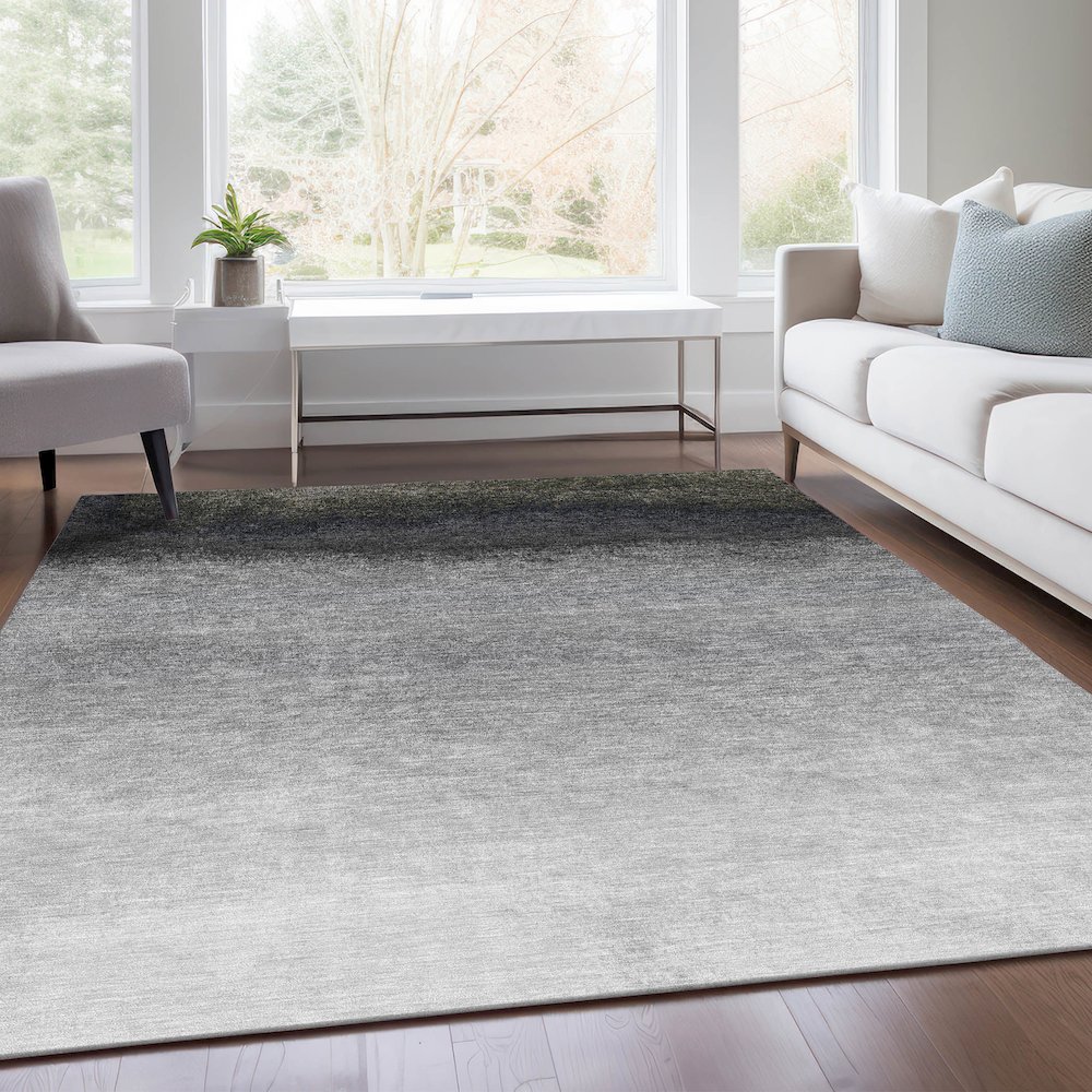 Machine Washable Indoor/Outdoor Chantille Silver 2'6" x 3'10" Rug. Picture 6